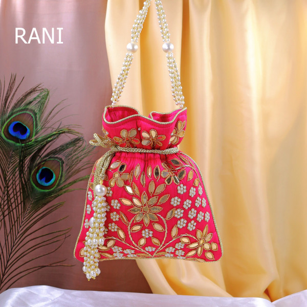 Luxury Beads & Mirror Work Embroidery Potli Bag