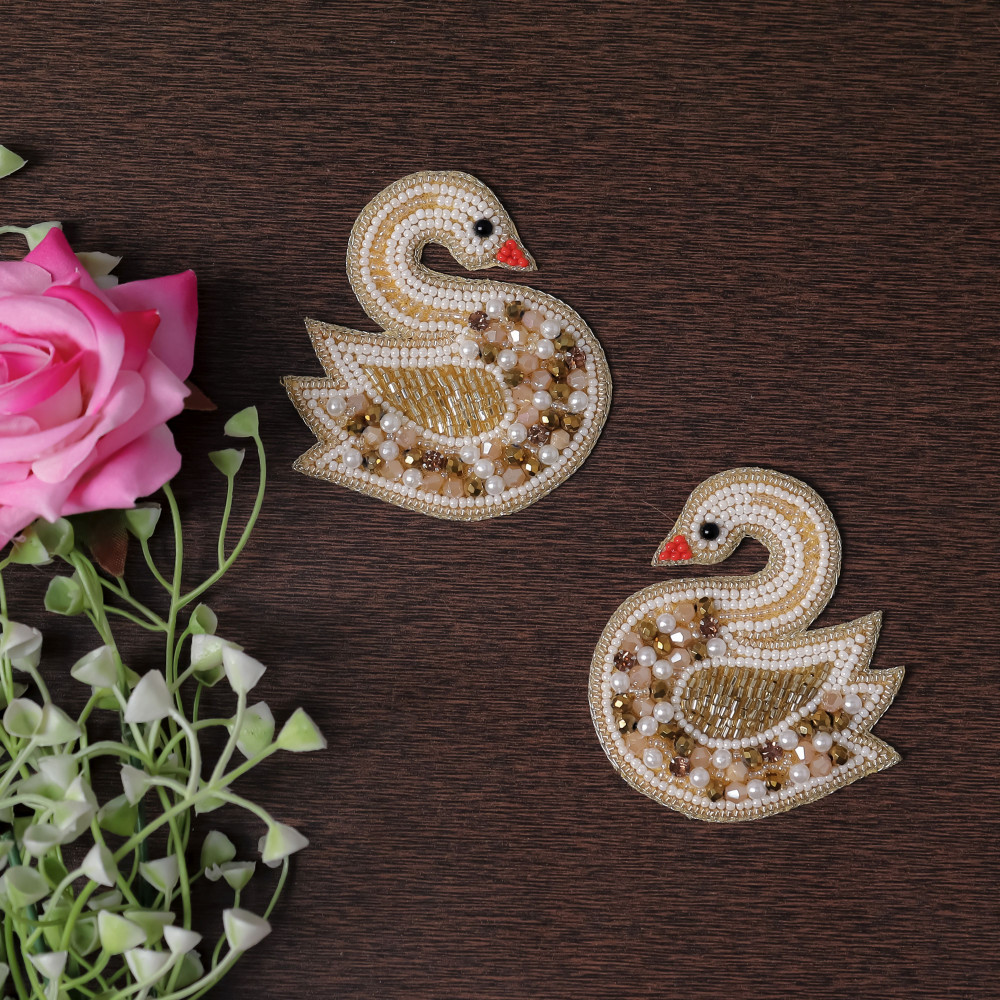Image of Handmade Pink Beaded Flamingo Applique Patch