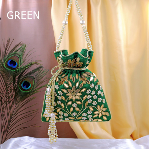 Luxury Beads & Mirror Work Embroidery Potli Bag