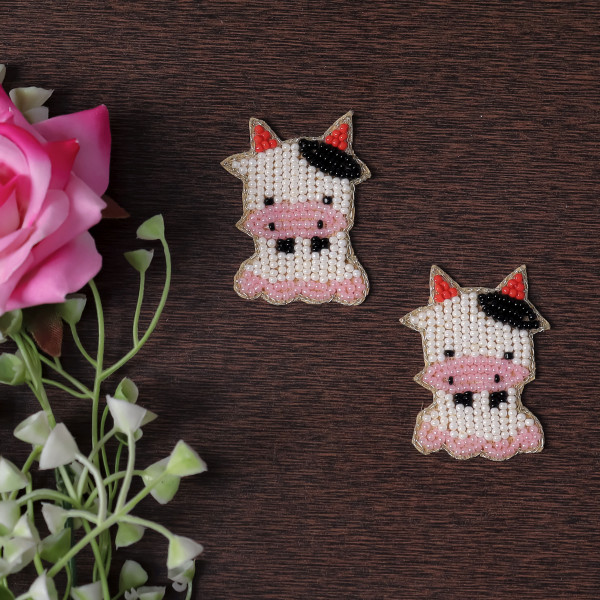 Pair Mini Beaded Cow Patch Applique | Cute DIY Craft Motif