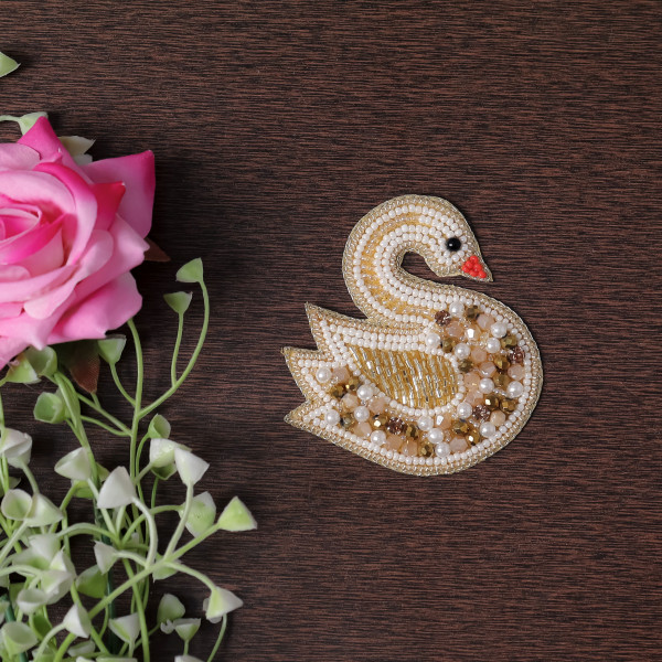 Handmade Pink Beaded Flamingo Applique Patch