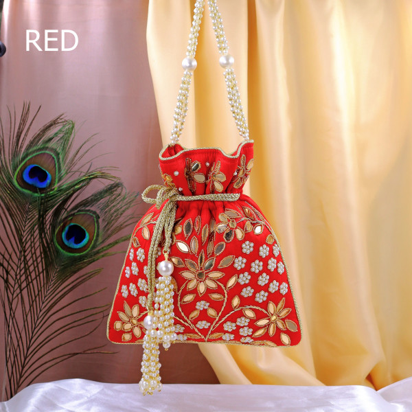 Luxury Beads & Mirror Work Embroidery Potli Bag