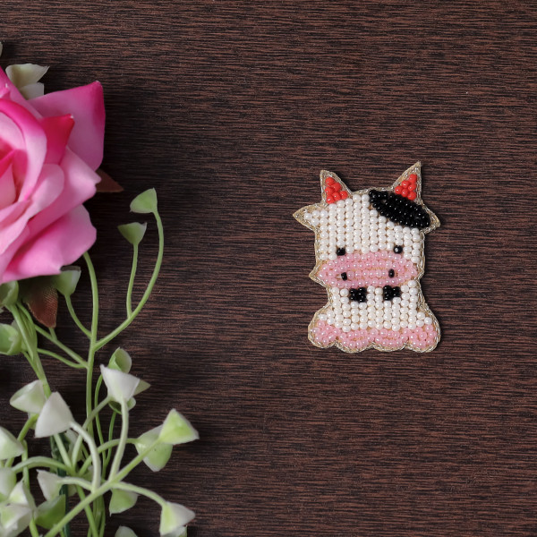 Pair Mini Beaded Cow Patch Applique | Cute DIY Craft Motif