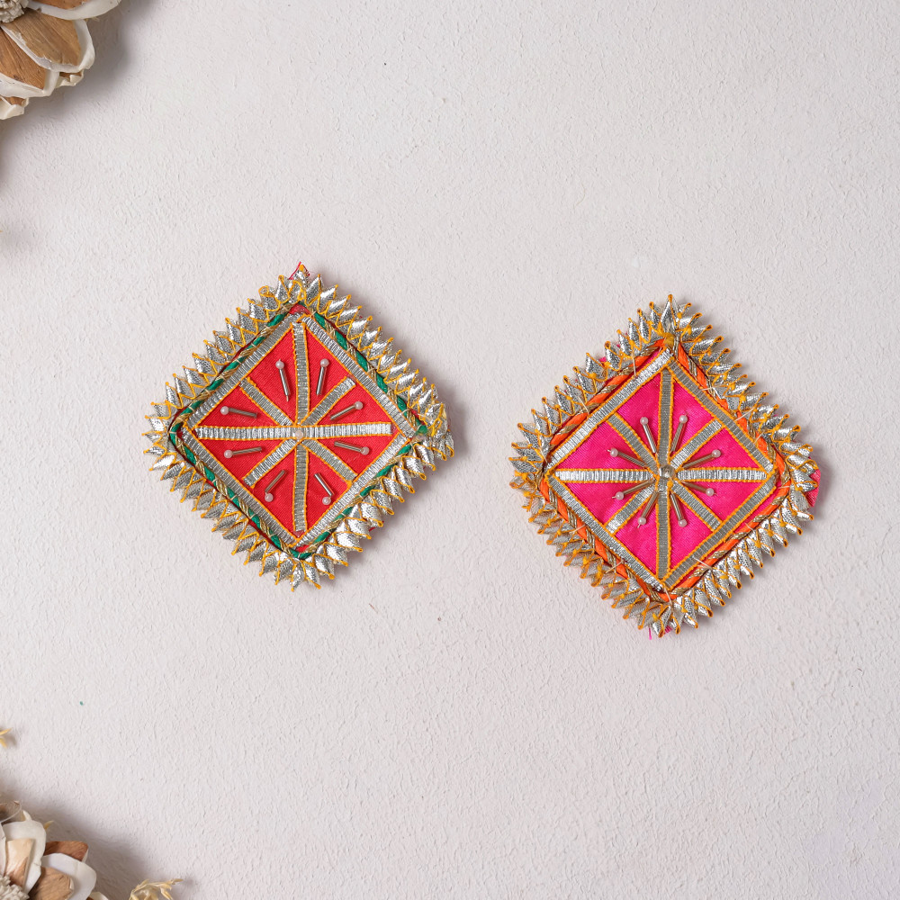 Image of Pack of 10pcs Square Gota Patti Embellished Applique Patch for Traditional Dresses &amp; DIY Crafting