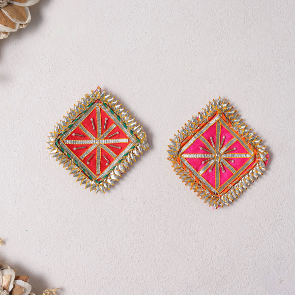 Pack of 10pcs Square Gota Patti Embellished Applique Patch for Traditional Dresses & DIY Crafting