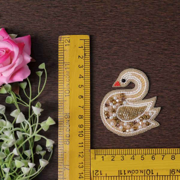 Handmade Pink Beaded Flamingo Applique Patch