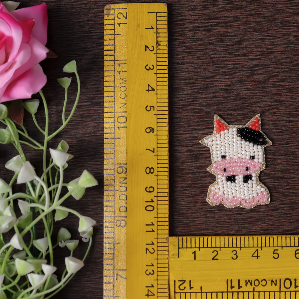 Pair Mini Beaded Cow Patch Applique | Cute DIY Craft Motif