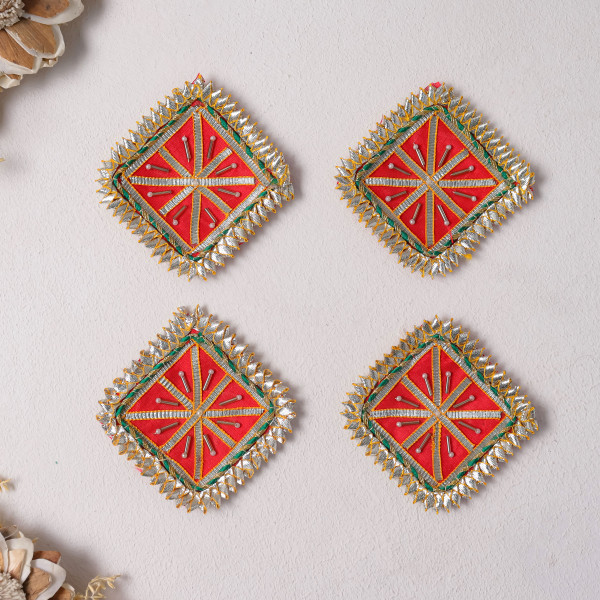Pack of 10pcs Square Gota Patti Embellished Applique Patch for Traditional Dresses & DIY Crafting