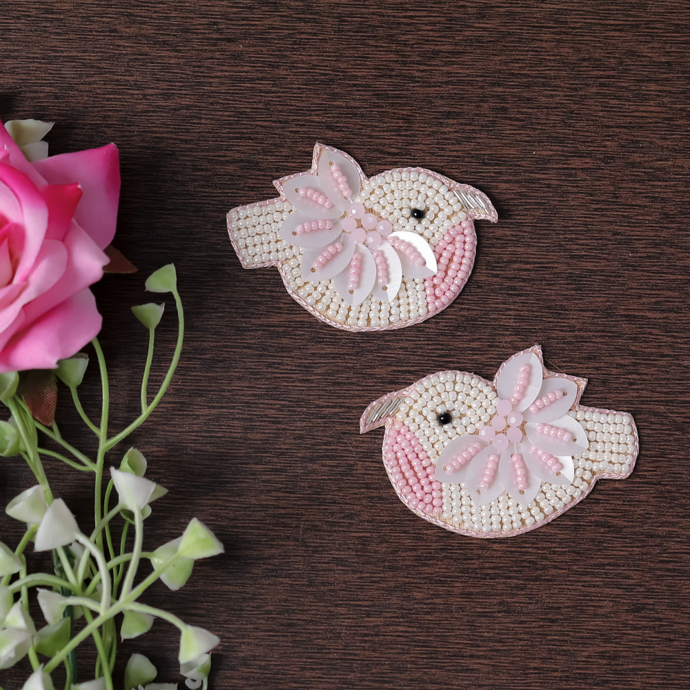 Image of Pair Of Beaded Bird Applique – Embroidered Craft Patch