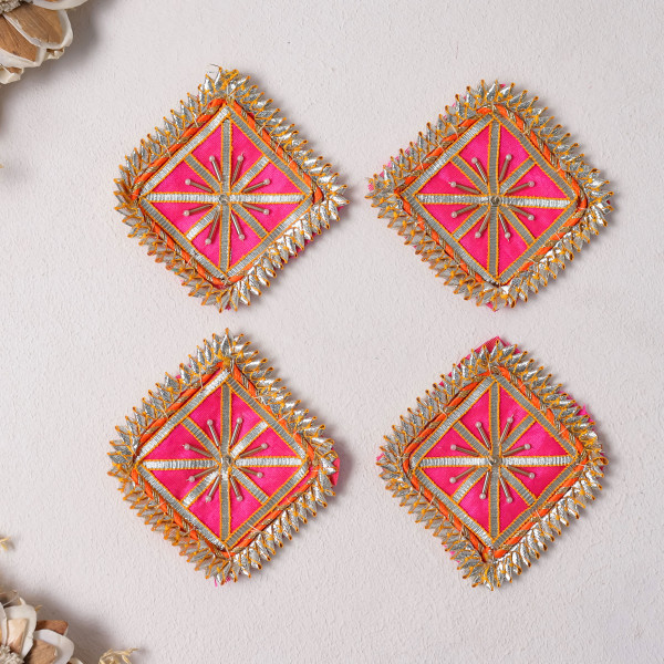 Pack of 10pcs Square Gota Patti Embellished Applique Patch for Traditional Dresses & DIY Crafting