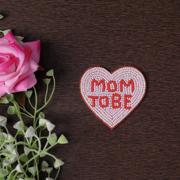 Pair of Handmade Beaded Heart "Mom to Be" Applique Patch