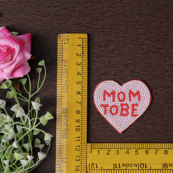 Pair of Handmade Beaded Heart "Mom to Be" Applique Patch