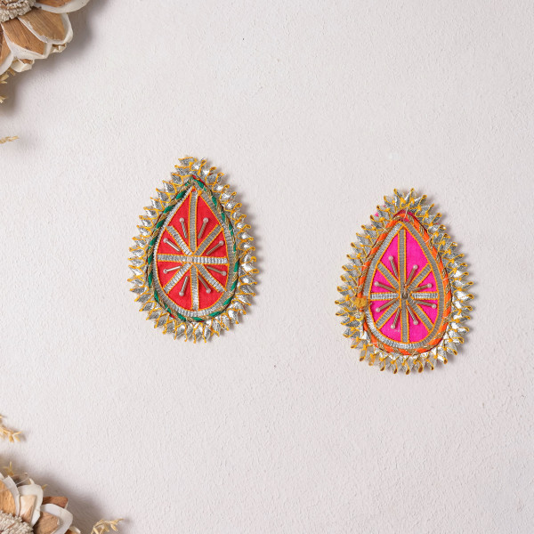Pack of 10pcs Handcrafted Gota Patti Tilak Embellished Applique Patches for Dresses & DIY