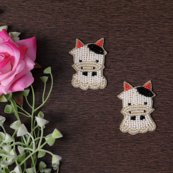 Pair Mini Beaded Cow Patch Applique | Cute DIY Craft Motif