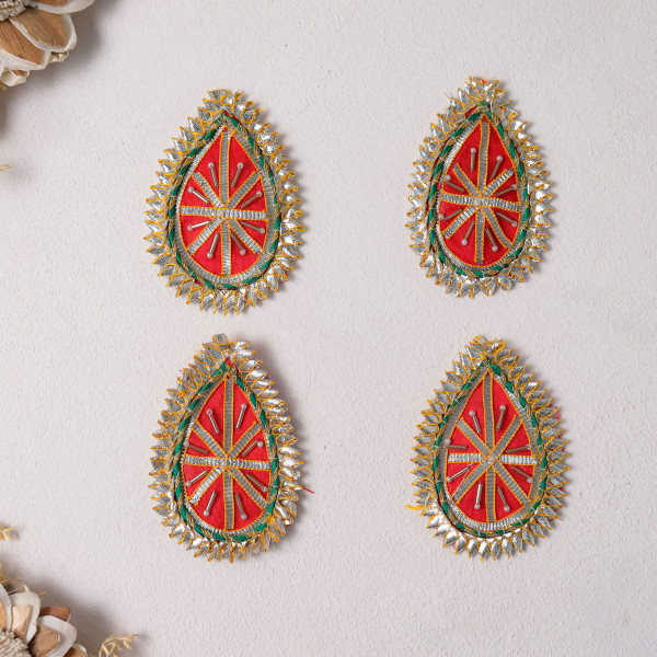 Pack of 10pcs Handcrafted Gota Patti Tilak Embellished Applique Patches for Dresses & DIY