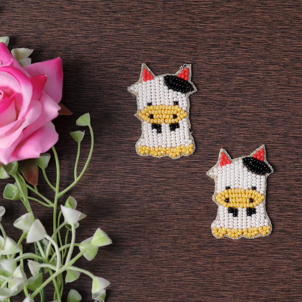 Image of Pair Mini Beaded Cow Patch Applique | Cute DIY Craft Motif