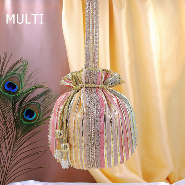 Pack of 5pcs Handcrafted Festive Gota Patti Embroidery Potli Bag