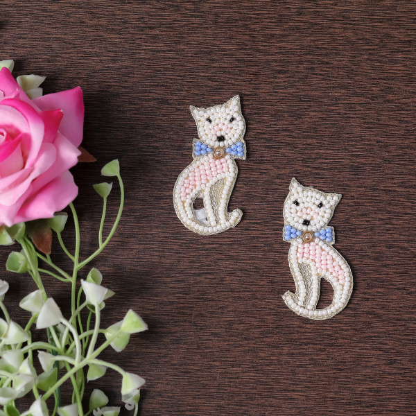 Pair Of Handmade Beaded Cat Applique Patch – DIY Craft & Fashion Embellishment