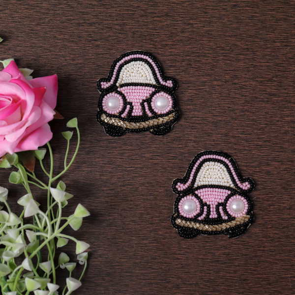Pair of Retro Beetle Embroidered Motif for Clothing & Crafts