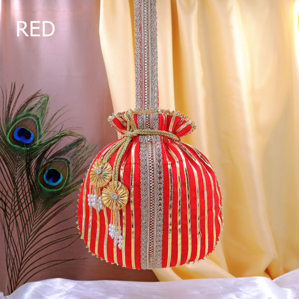 Pack of 5pcs Handcrafted Festive Gota Patti Embroidery Potli Bag