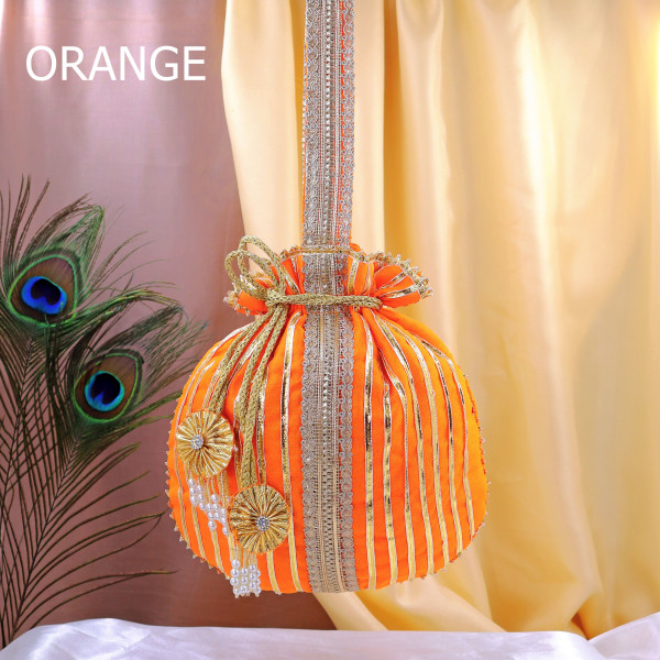 Pack of 5pcs Handcrafted Festive Gota Patti Embroidery Potli Bag