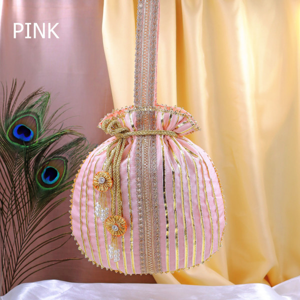 Pack of 5pcs Handcrafted Festive Gota Patti Embroidery Potli Bag