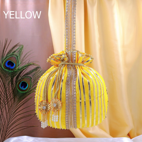 Pack of 5pcs Handcrafted Festive Gota Patti Embroidery Potli Bag
