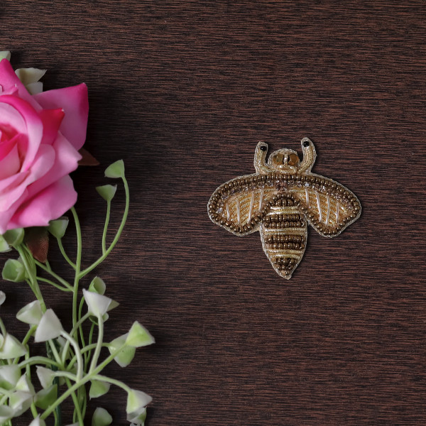 Pair Of Handcrafted Beaded Bee Patch Applique | Sparkly DIY Embroidery Motif