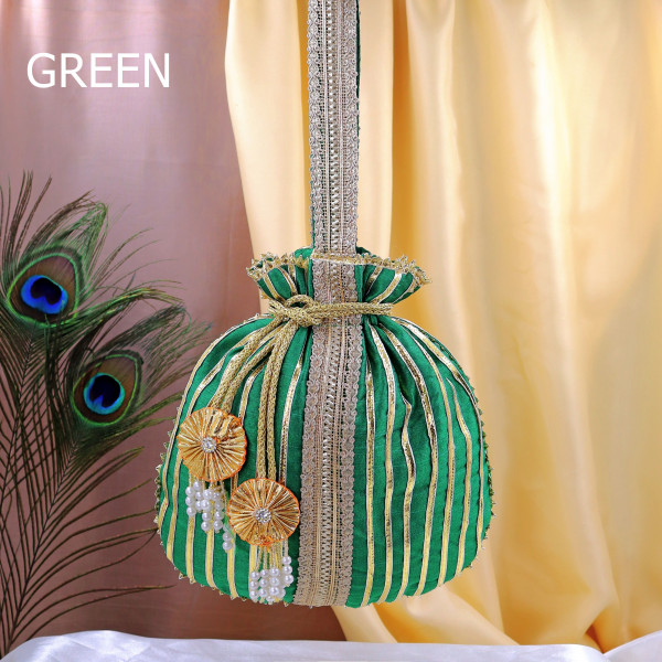 Pack of 5pcs Handcrafted Festive Gota Patti Embroidery Potli Bag