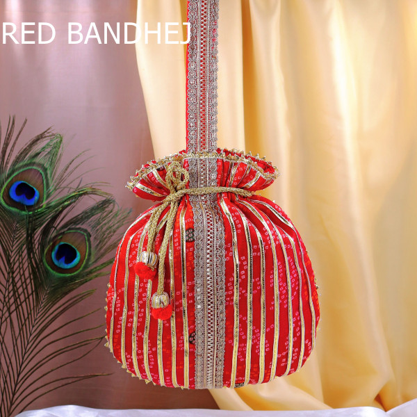Pack of 5pcs Handcrafted Festive Gota Patti Embroidery Potli Bag