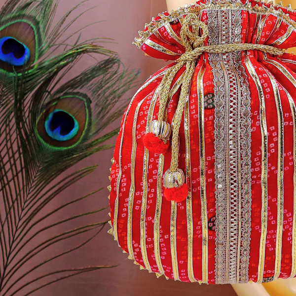 Pack of 5pcs Handcrafted Festive Gota Patti Embroidery Potli Bag