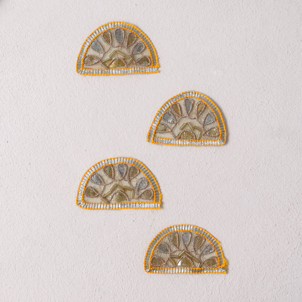 Pack of  10pcs Traditional Gota Patti Crescent Moon Applique Motif Patches for Bridal Wear & DIY Designing