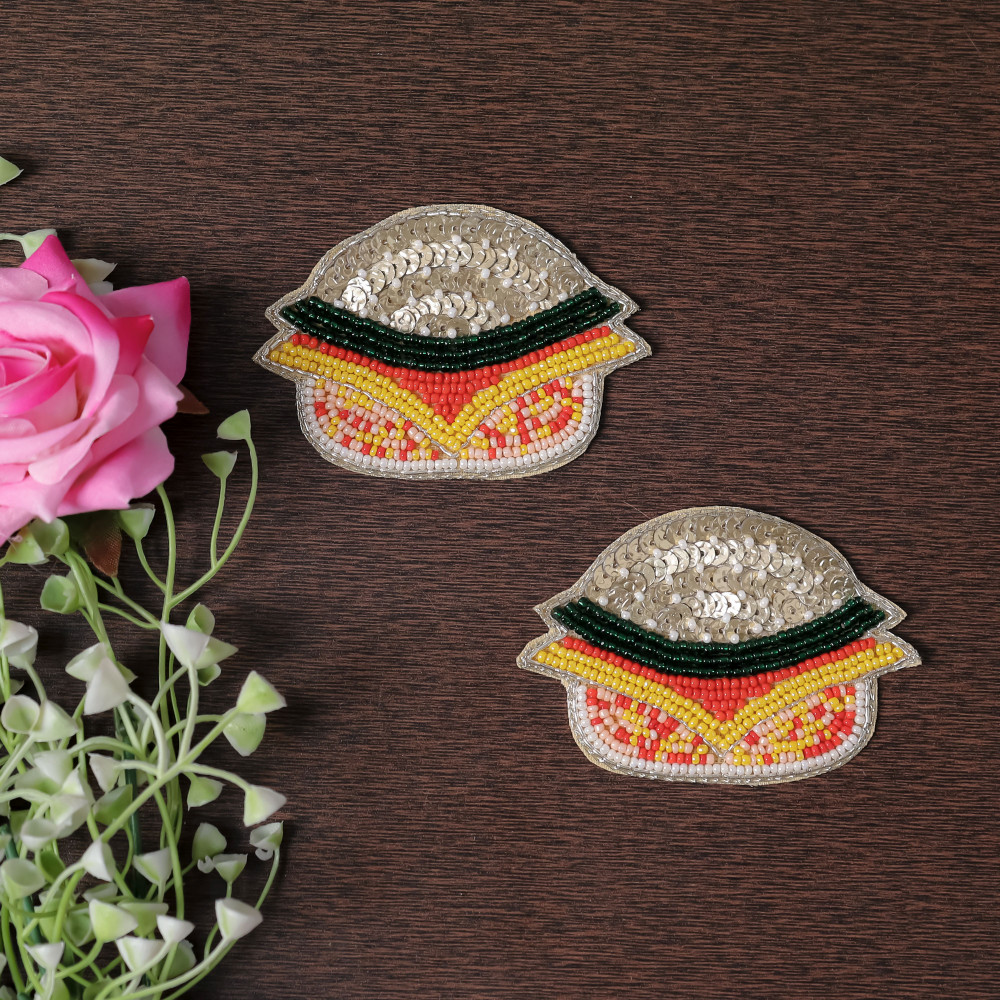 Image of Pair of Glitz &amp; Grill Beaded Burger Applique Patch