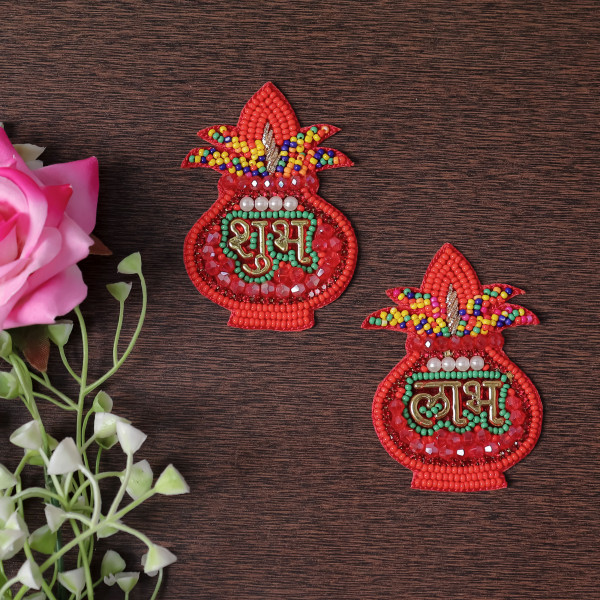 eaded Kalash Shubh Labh Patch Applique for DIY Festive Decor & Crafts (Set of 2)