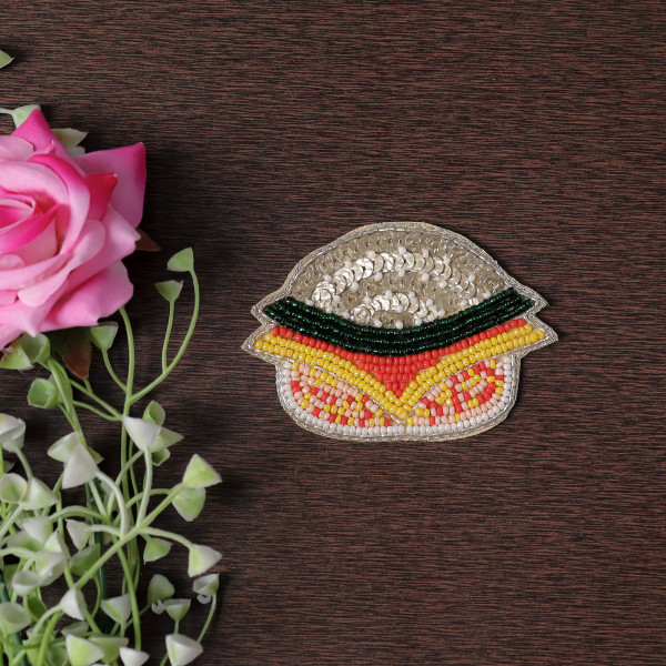 Pair of Glitz & Grill Beaded Burger Applique Patch