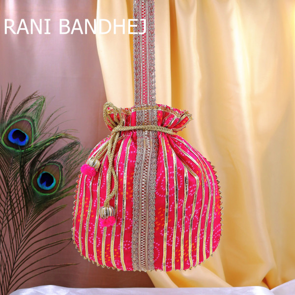 Pack of 5pcs Handcrafted Festive Gota Patti Embroidery Potli Bag