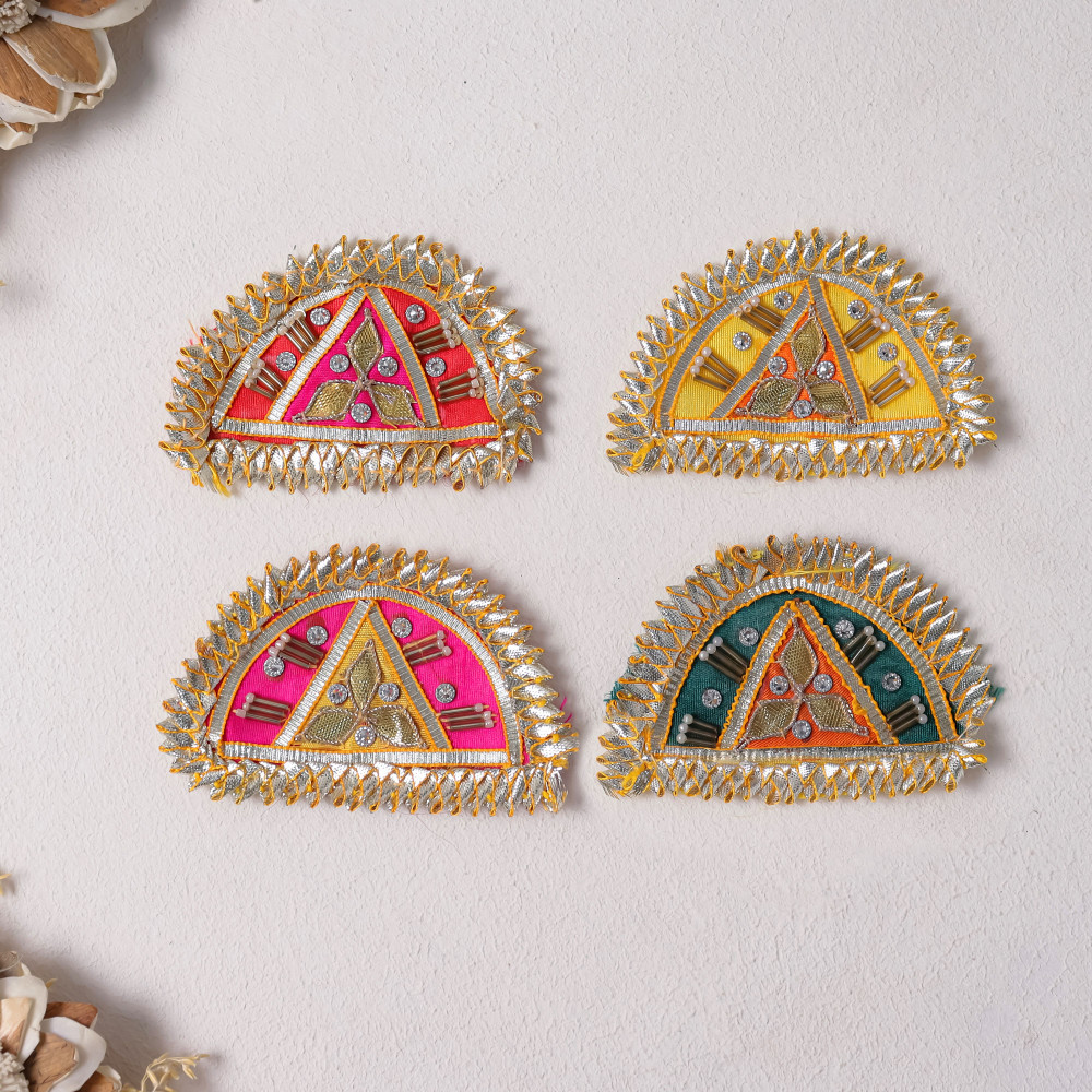 Image of Pack of 10Pcs Traditional Gota Patti Beaded Moon Applique Patches DIY Dress Border &amp; Craft Motif