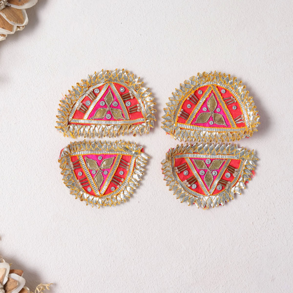 Pack of 10Pcs Traditional Gota Patti Beaded Moon Applique Patches DIY Dress Border & Craft Motif