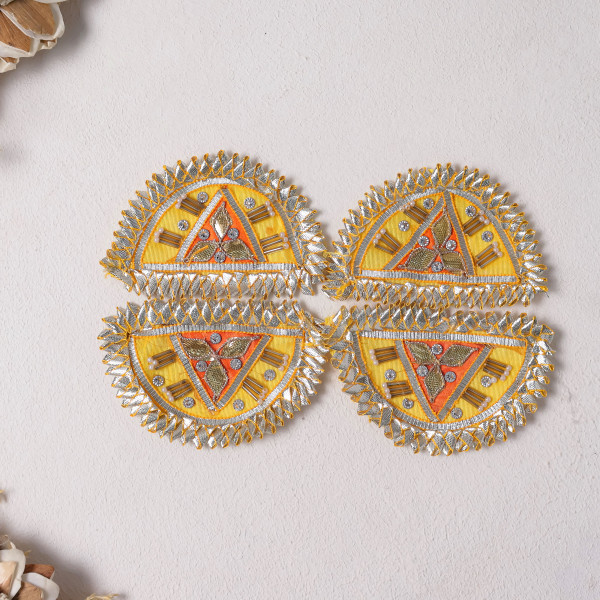 Pack of 10Pcs Traditional Gota Patti Beaded Moon Applique Patches DIY Dress Border & Craft Motif
