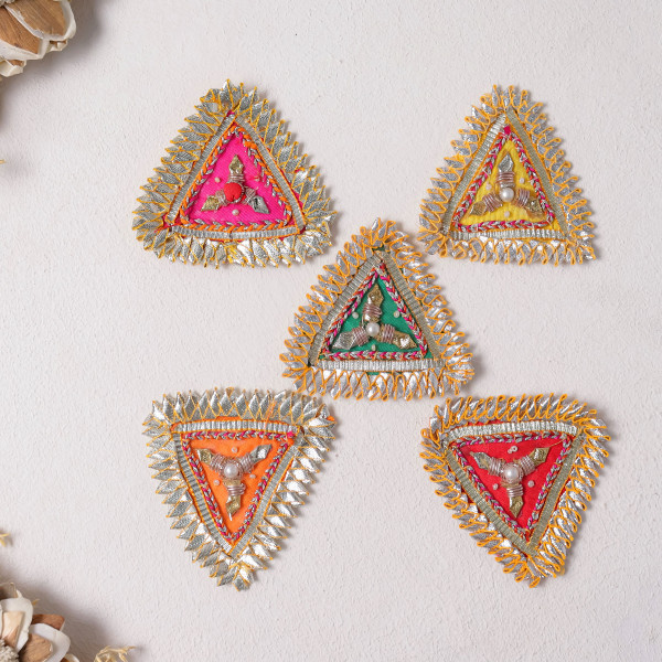 Pack of 10pcs Square Gota Patti & Beaded Embellished Ethnic Patches for Dress Material & DIY Crafts