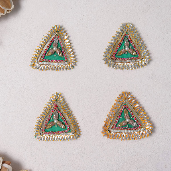 Pack of 10pcs Square Gota Patti & Beaded Embellished Ethnic Patches for Dress Material & DIY Crafts