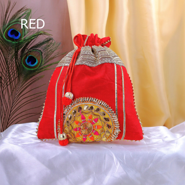 Pack of 5Pcs Luxury Gota Patti Embroidered Silk Potli Bag