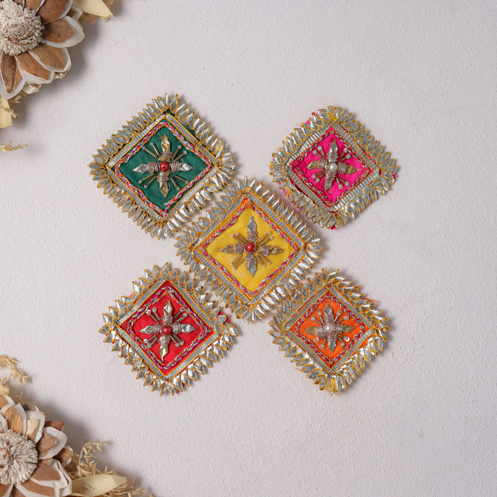 Image of Pack Of 10pcs Square Gota Patti &amp; Beaded Embellished Ethnic Patches for Dress Material &amp; DIY Crafts
