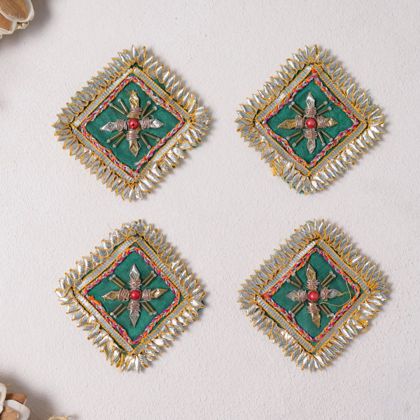 Pack Of 10pcs Square Gota Patti & Beaded Embellished Ethnic Patches for Dress Material & DIY Crafts