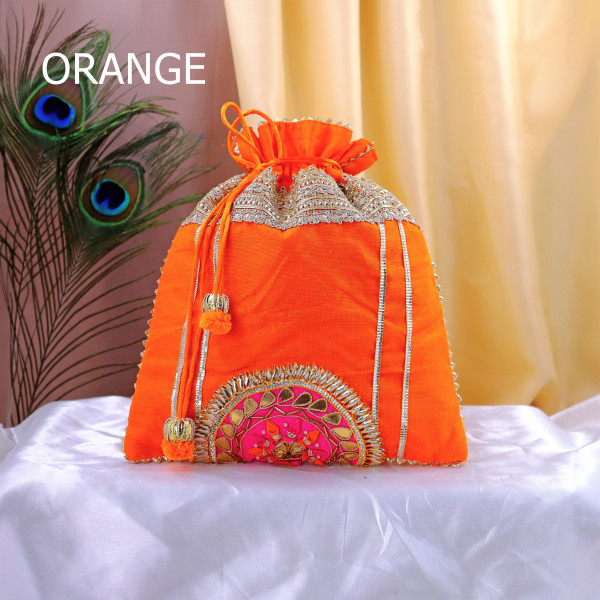 Pack of 5Pcs Luxury Gota Patti Embroidered Silk Potli Bag