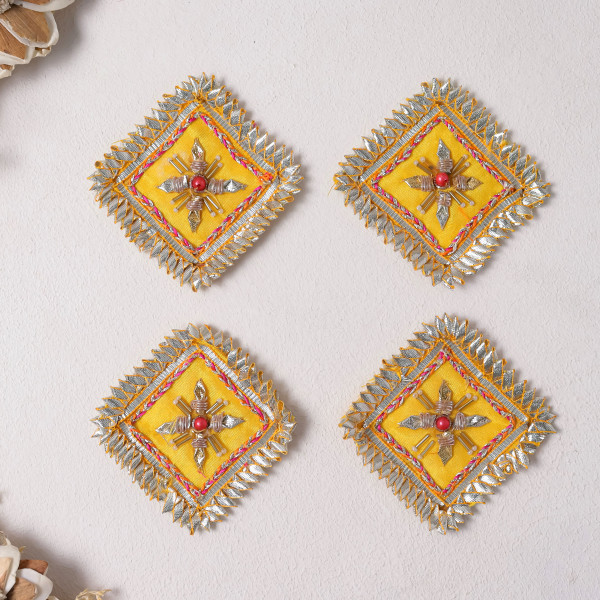 Pack Of 10pcs Square Gota Patti & Beaded Embellished Ethnic Patches for Dress Material & DIY Crafts