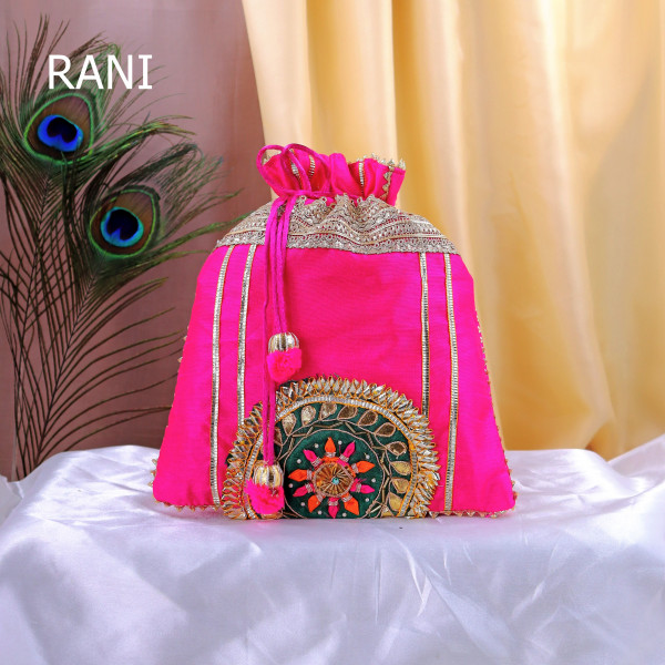Pack of 5Pcs Luxury Gota Patti Embroidered Silk Potli Bag