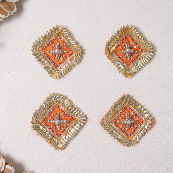 Pack Of 10pcs Square Gota Patti & Beaded Embellished Ethnic Patches for Dress Material & DIY Crafts