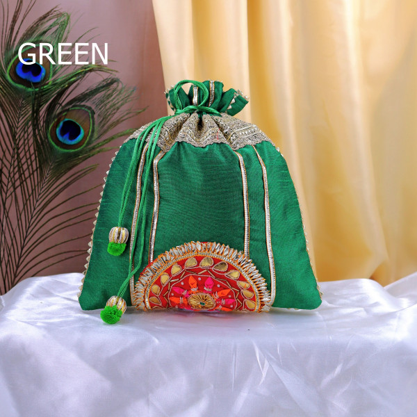 Pack of 5Pcs Luxury Gota Patti Embroidered Silk Potli Bag