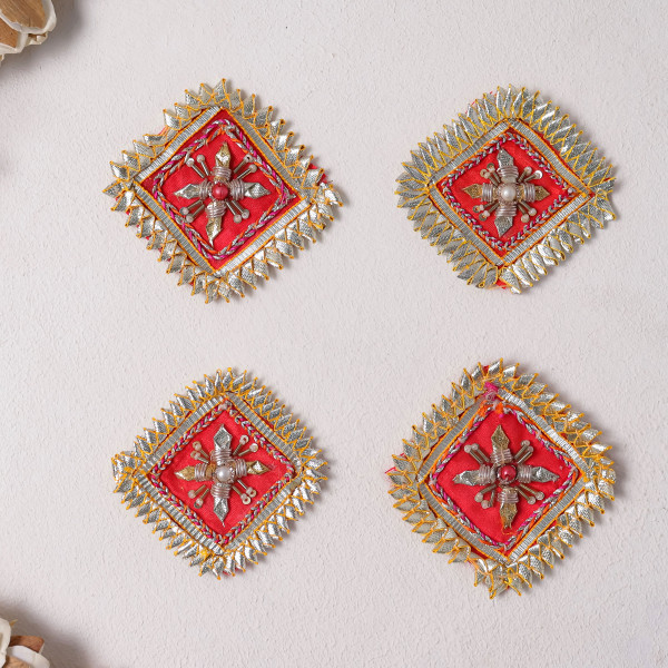 Pack Of 10pcs Square Gota Patti & Beaded Embellished Ethnic Patches for Dress Material & DIY Crafts